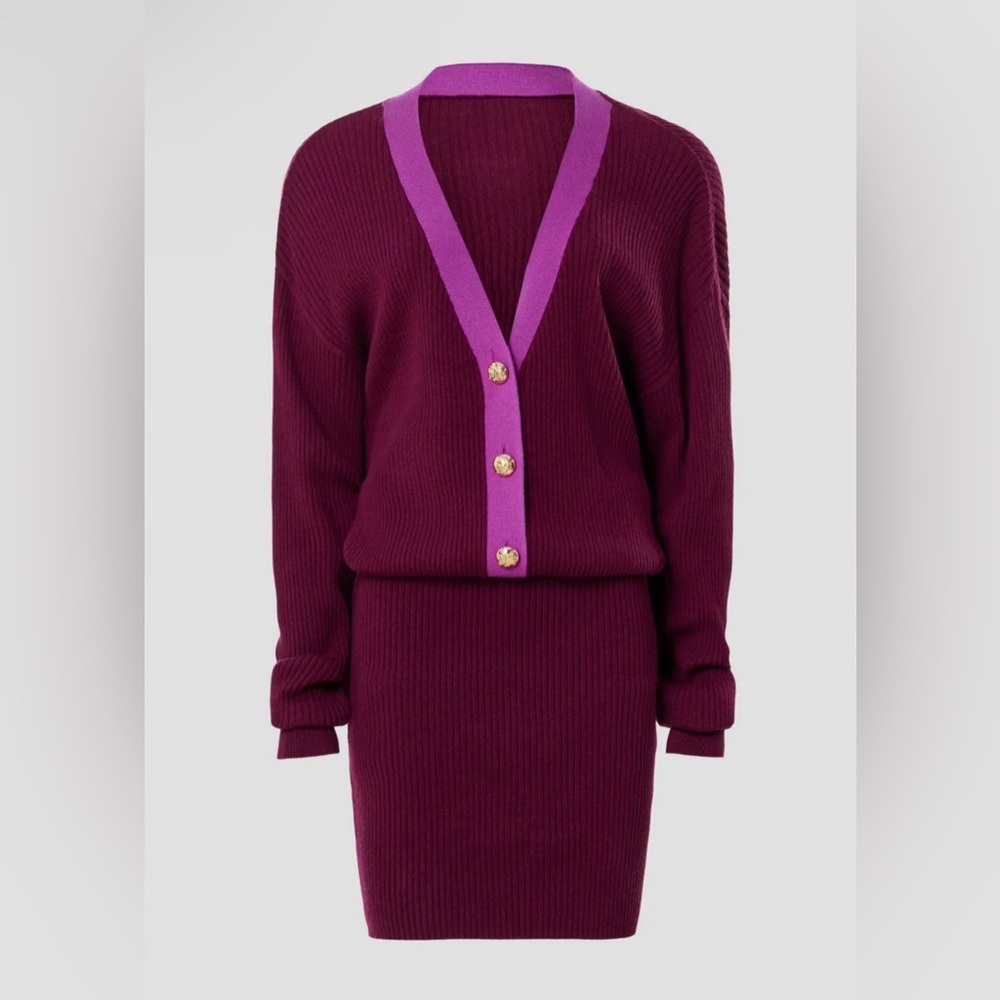 Ramy Brook Burgundy Knit Dress with Purple Trim